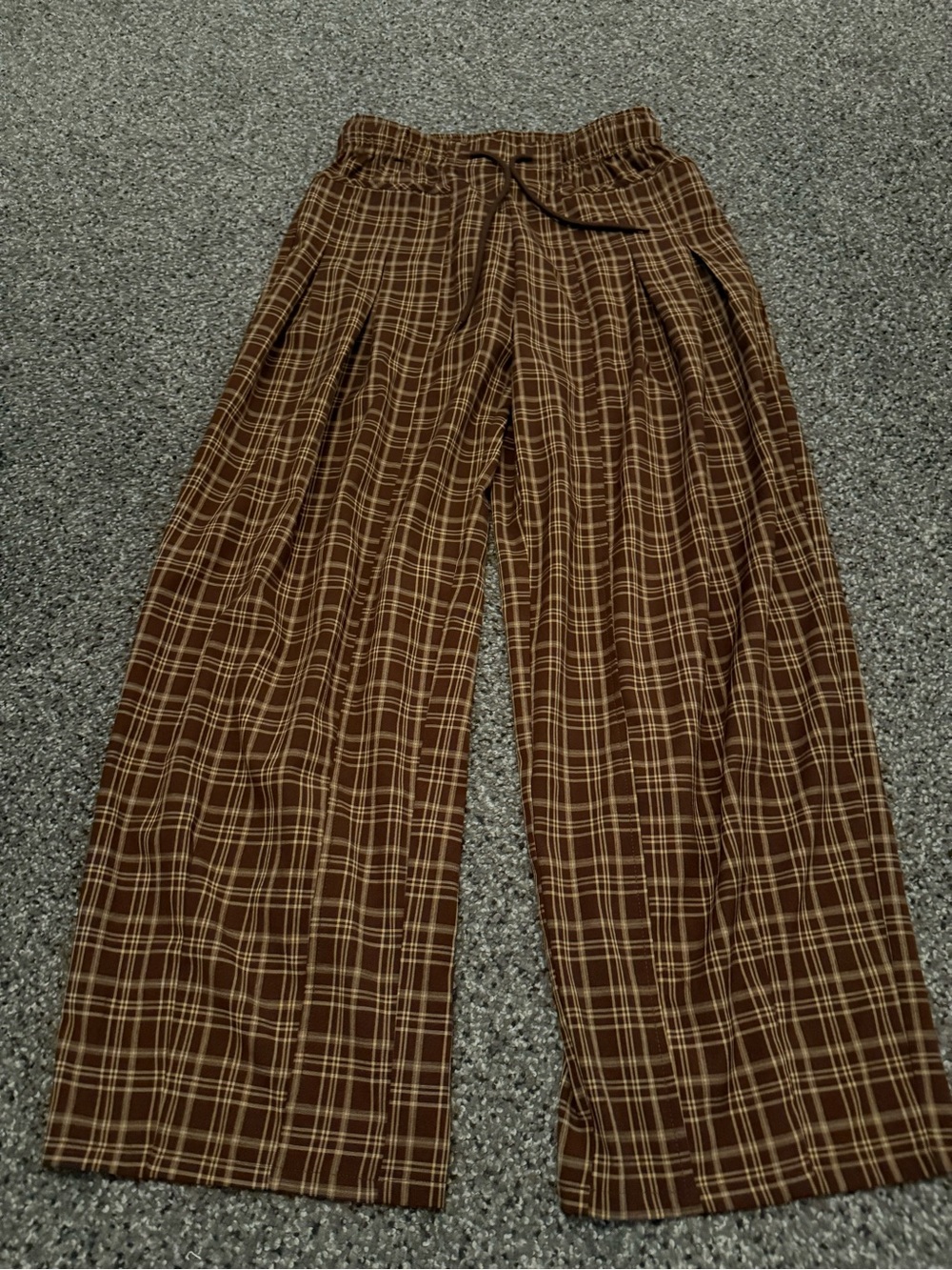 Gilded Intent Brown Plaid Straight-Leg Pants